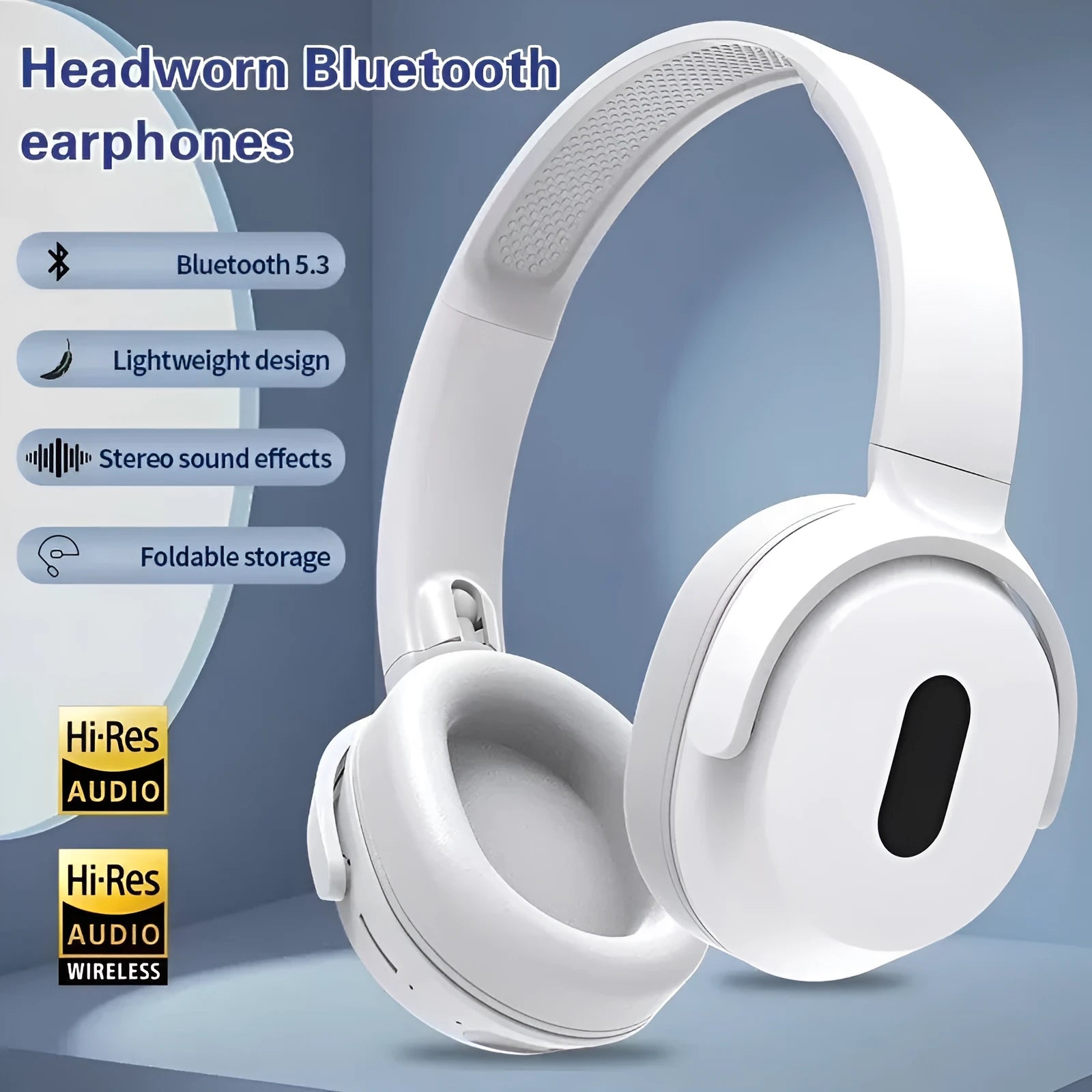 Foldable black wireless headphones Bluetooth V5.3 with mic noise cancelling over ear