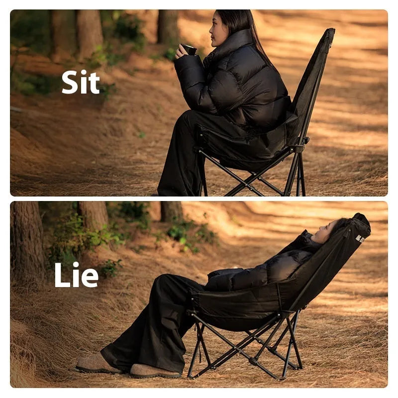 Night black folding moon chair with thickened oxford cloth for camping and beach use