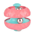 Diamond pattern ball track gyro Rubik's cube fidget toy in blue, green, pink, and white on white background