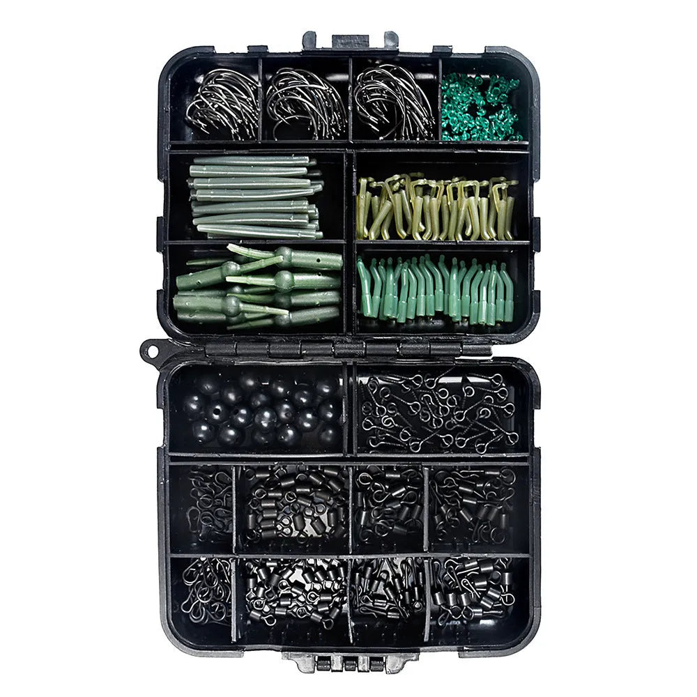 Black portable fishing accessory box containing 420 pieces of European carp fishing gear set