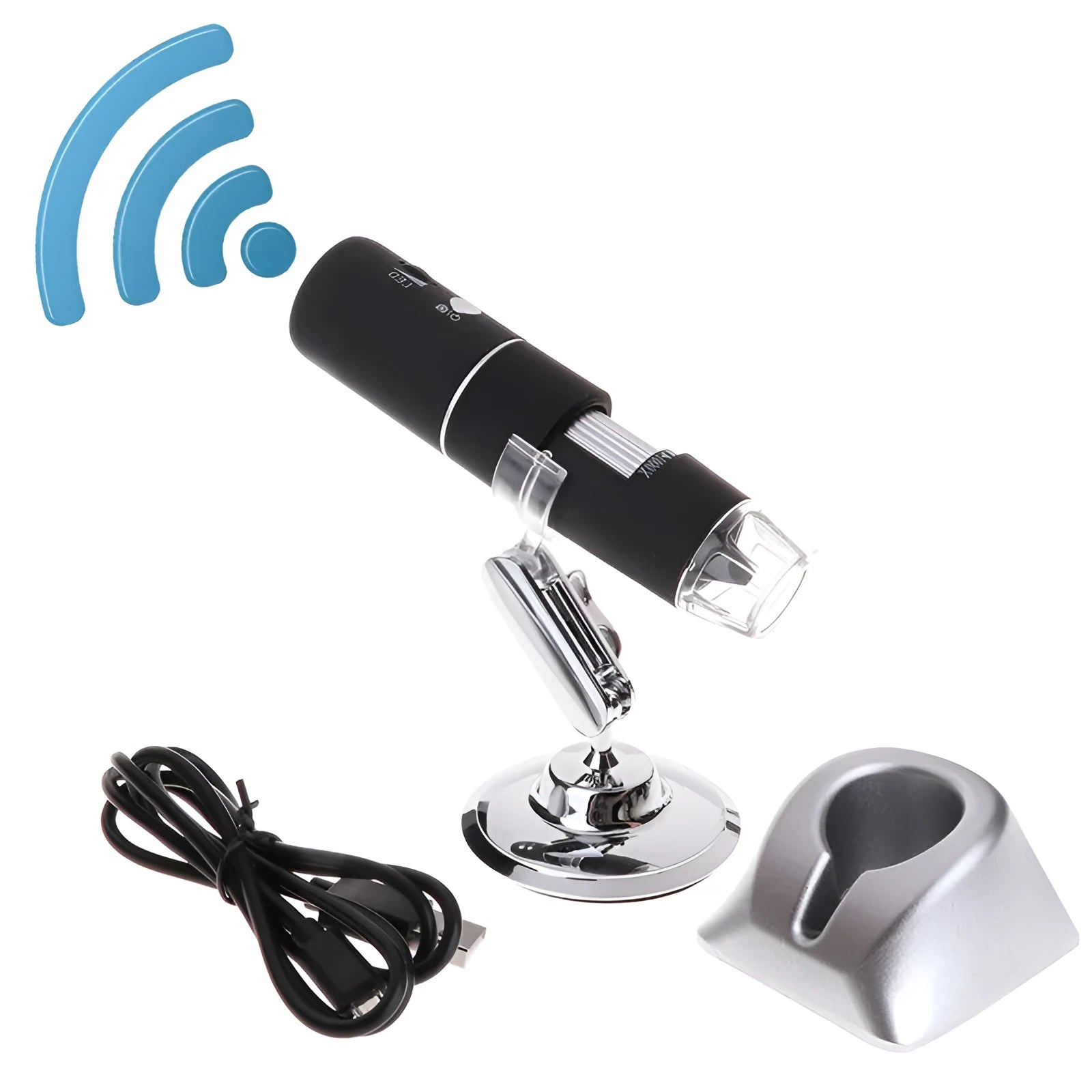 Black digital microscope with 8 LED lights and bracket for phone camera use, 1000x magnification for laboratory