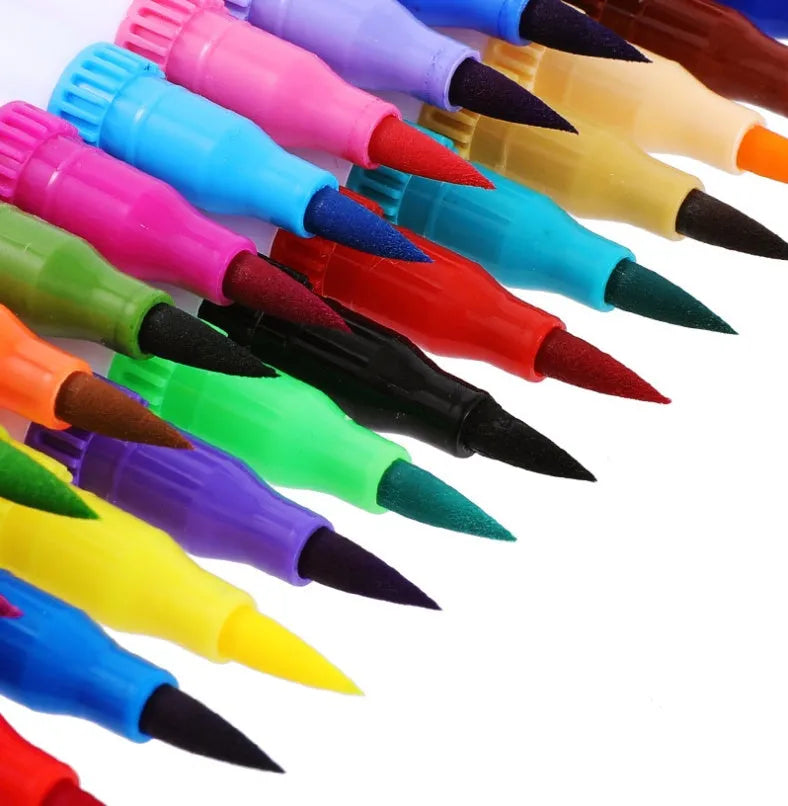 Set of ink water colour pens in a case, showing multiple colour barrels for artistic use.