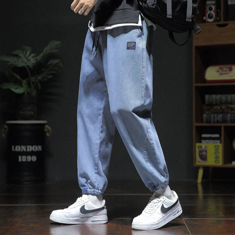 Oversized loose fitting jeans for men in dark grey, black, and blue cotton blend, mid-rise waist, sizes M to 8XL