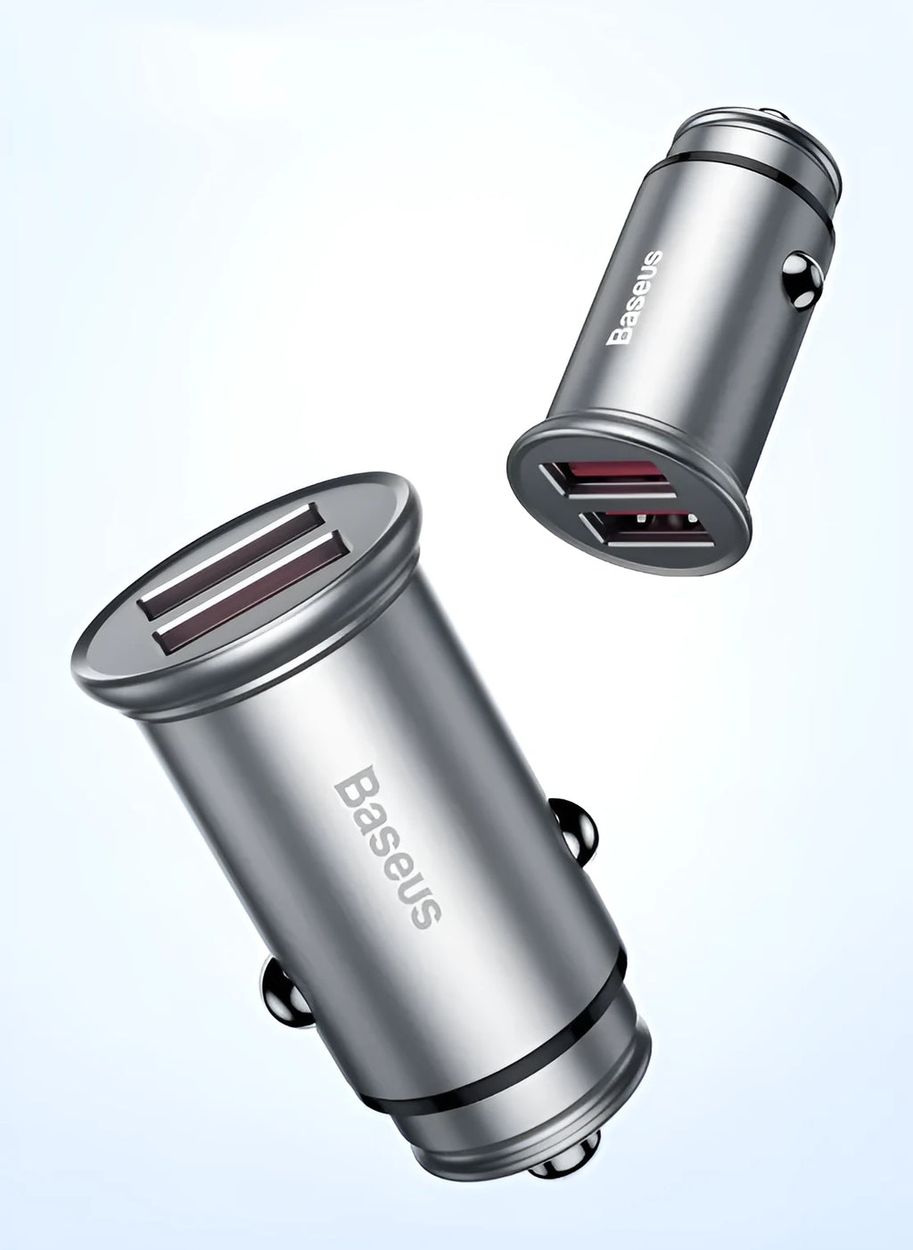 Aluminium alloy USB car charger with dual ports and 4.8A fast charging output