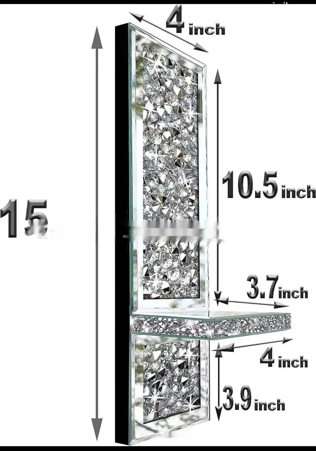 Silver mirror glass wall hanging candle holder set with crystal candlesticks measuring 10x11x38 cm