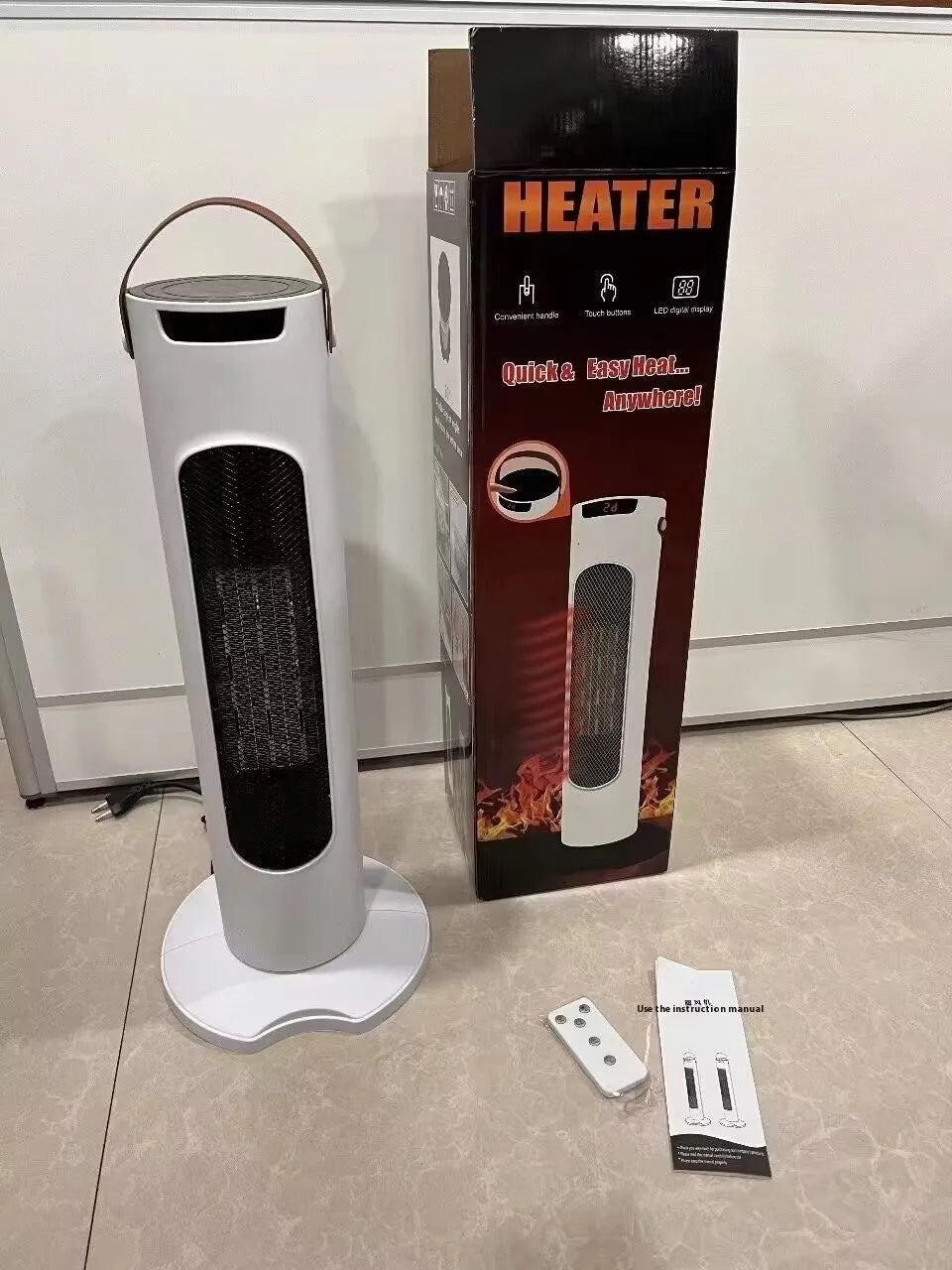 Vertical white or green electric PTC heater with remote control and timer, 2000W for rooms 30㎡ or more