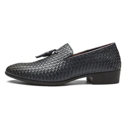 Men's genuine leather lace-up oxford formal shoes available in black, blue, and gray sizes 38-48