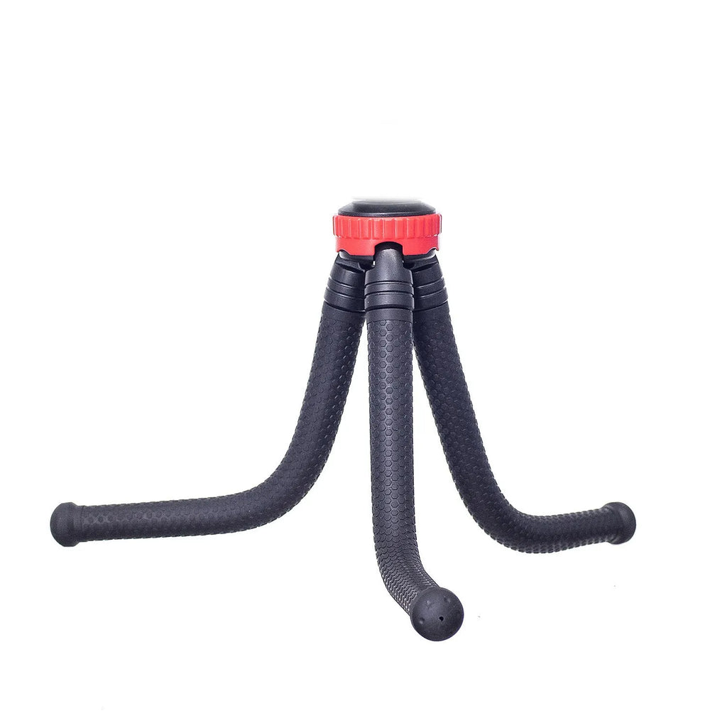 Black rubber octopus tripod with flexible legs and spherical gimbal head for mobile phones and cameras