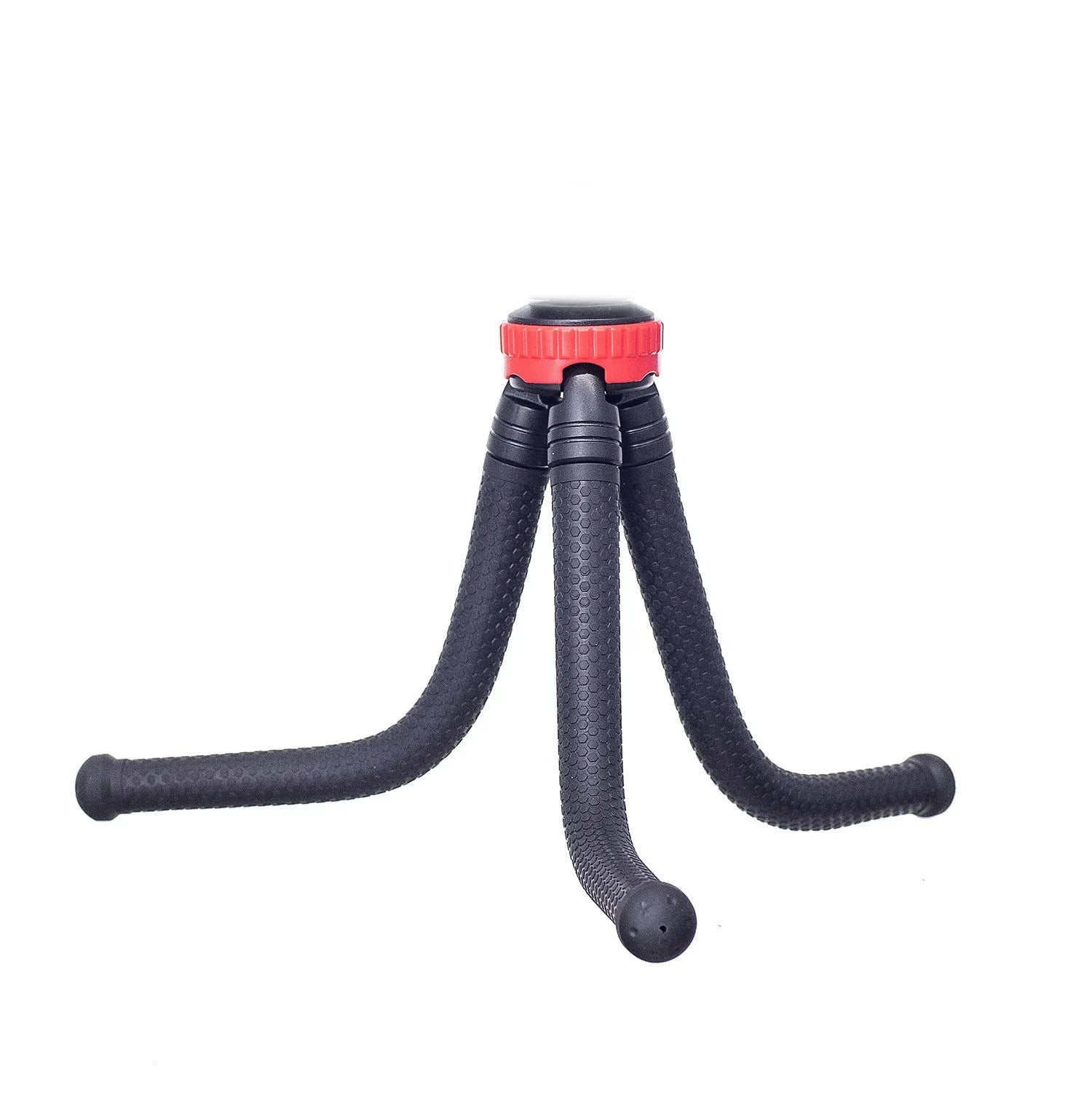 Black rubber octopus tripod with flexible legs and spherical gimbal head for mobile phones and cameras