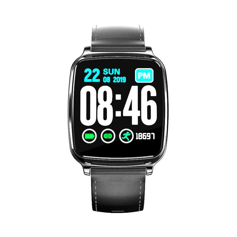 M8 smart fitness bracelet in black with zinc alloy body and TPU strap on a wrist, displaying heart rate data.