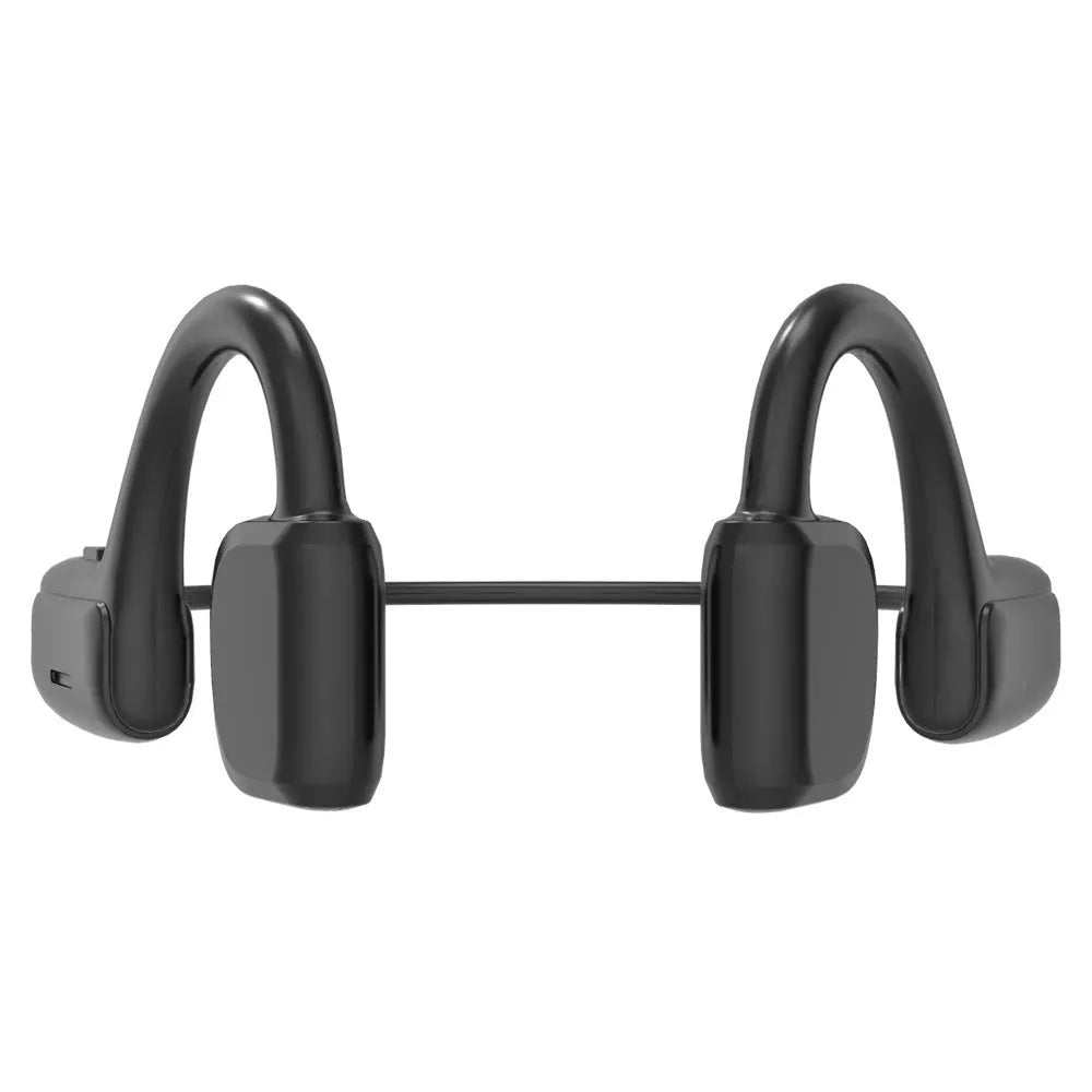 G1 wireless sports Bluetooth headset in black with earless design and split key controls on a white background