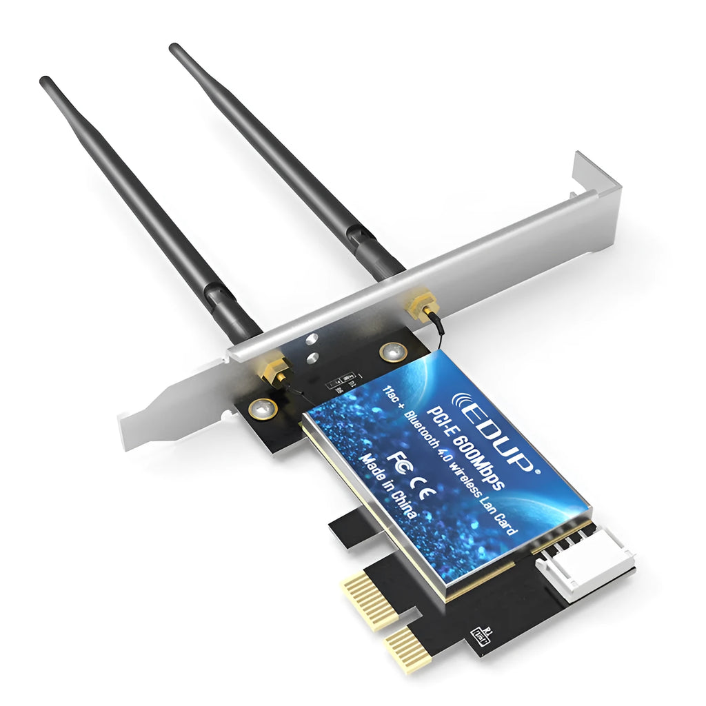 Dual-band PCI-E wireless network card with two 5DBi external antennas for desktop Wi-Fi and Bluetooth 4.0