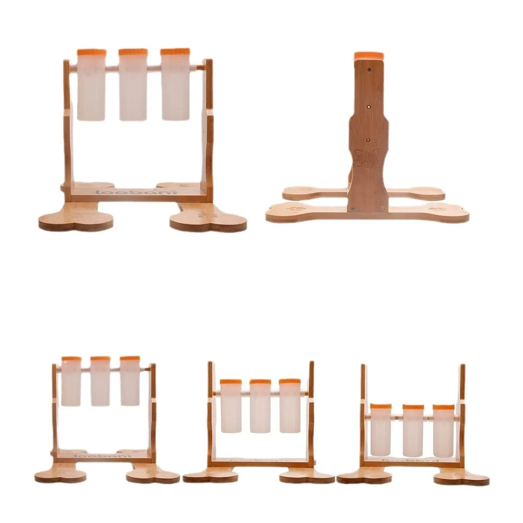 Wooden interactive dog puzzle feeder snack dispenser toy in natural wood colour