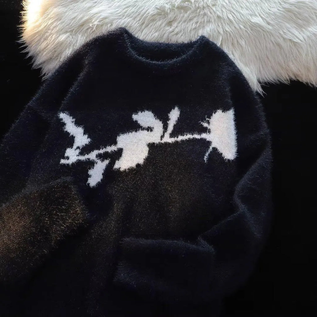 Men's dark rose flocking horse design sweater in cotton blend fabric