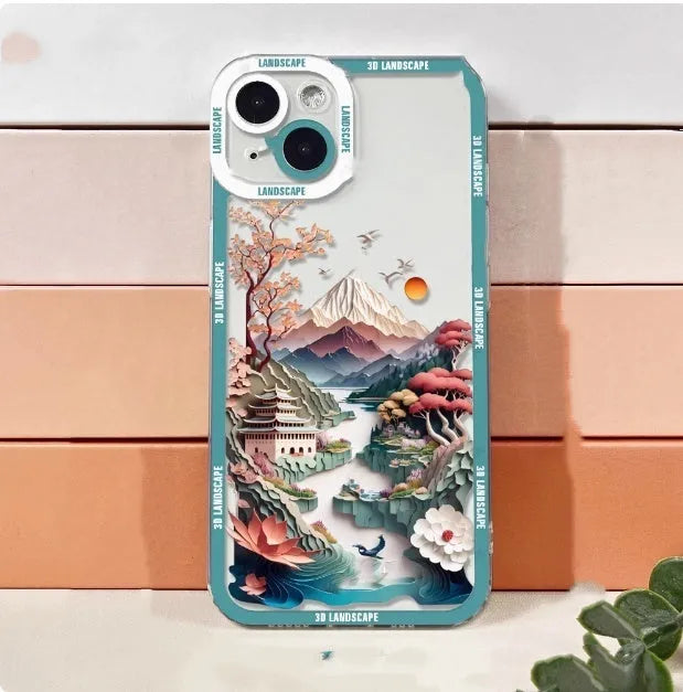 3D landscape silicone phone case in dark grey for iPhone