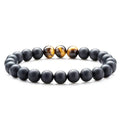 Geometric couple bracelets with tiger eye and matte black agate beads