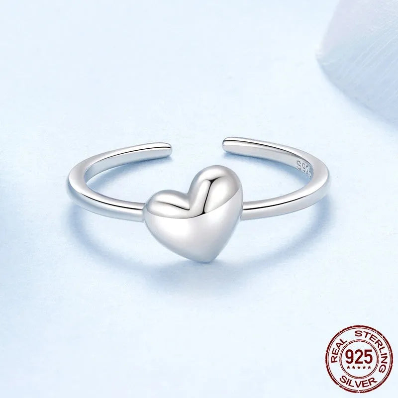 Silver love heart-shaped open ring for women, average size, BSR653 E colour, old finish