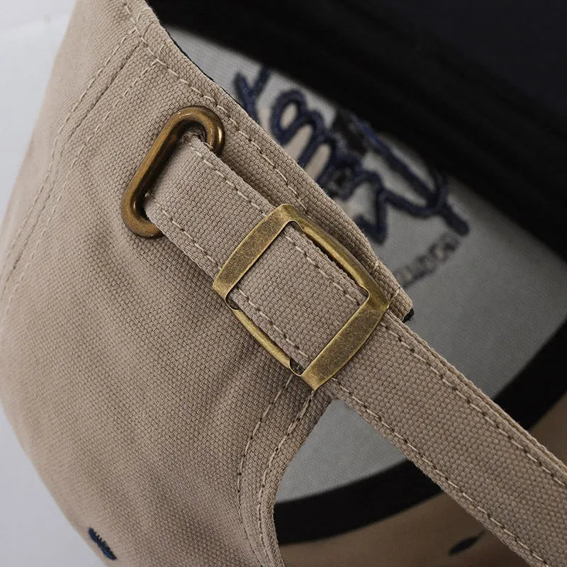 Cotton dome crown adjustable cap with English letter design in khaki colour