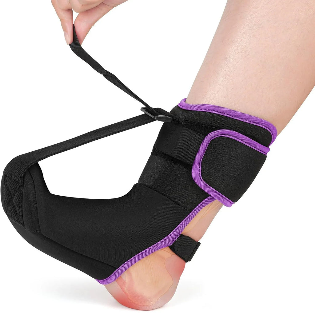 Foot drooping stretch strap night splint adjustable neoprene support black and grey