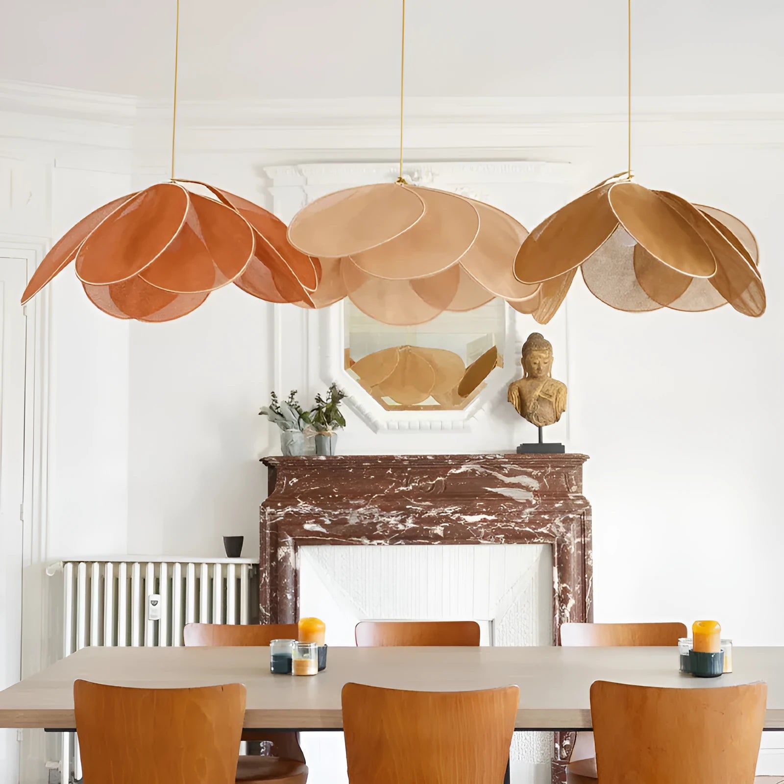 Bohemian cloth-craft hanging ceiling chandelier lamp in a choice of colours and large diameters.