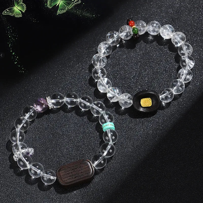 Natural white crystal ebony five warp bracelet handcrafted ethnic style unisex jewellery