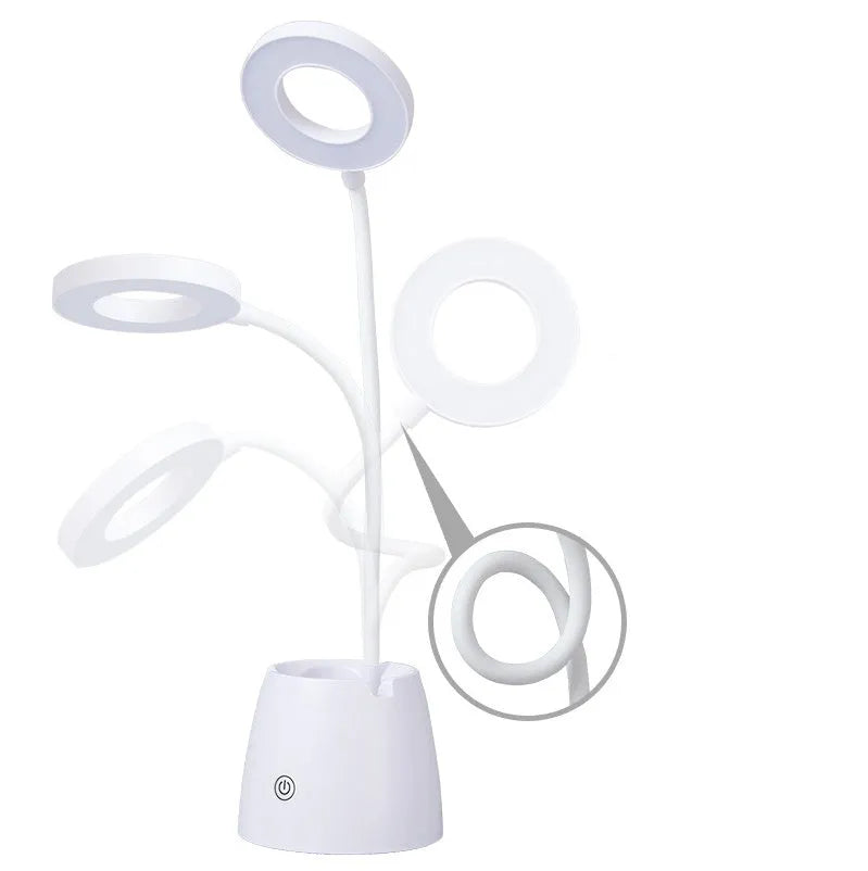 Beige LED folding eye protection table lamp with 24 lamp beads, 2200mAh battery, three colour temperature settings, aluminium and ABS construction
