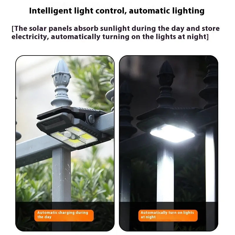 Compact white clip lamp with human body sensor, shown with dimensions 11.2cm by 7.6cm.