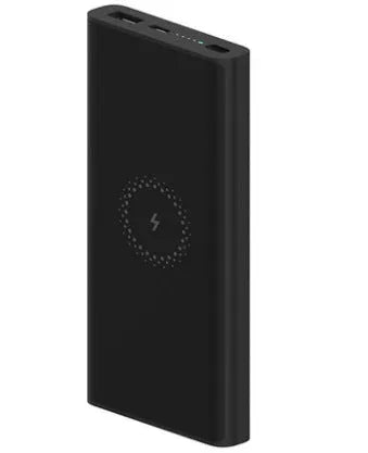 White and black 10000mAh power bank with USB-C port and wireless charging capability