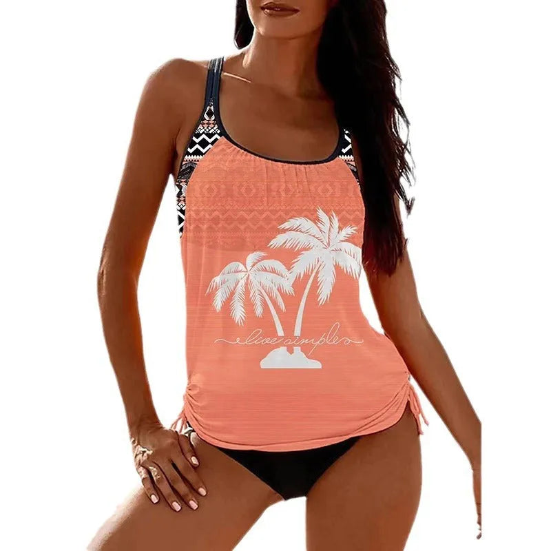 Women's loose tangini bikini briefs in multiple colours including army green and rose red.