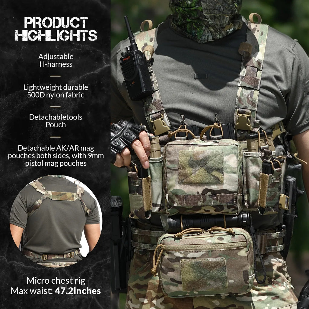 Lightweight tactical chest hanging bag large full set in All Terrain Camouflage 500D nylon with YKK zipper
