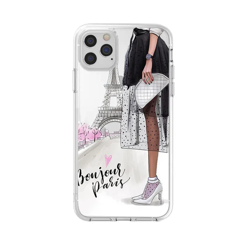 Women's painted TPU back cover phone case for iPhone XR and Samsung series in colour 40233.