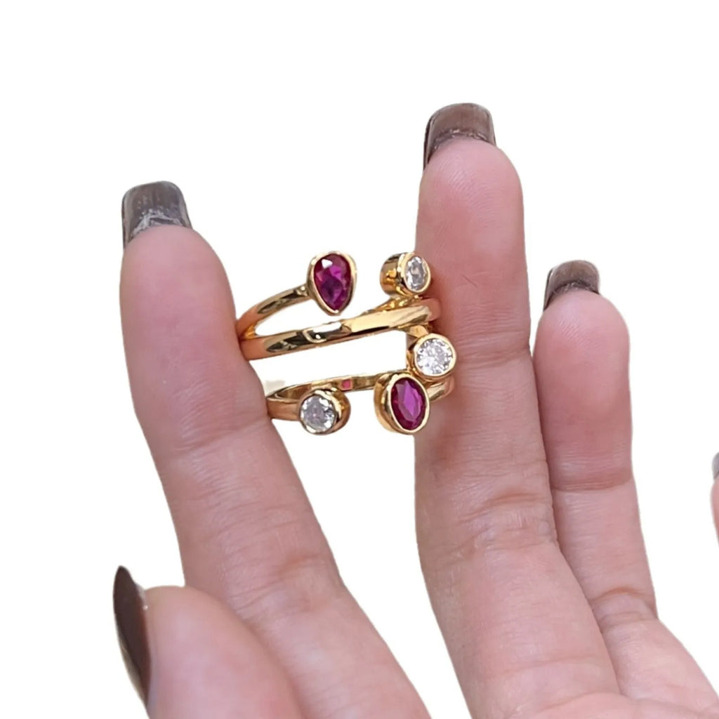 Copper retro geometric ring with irregular cross design and two-tone colour options.