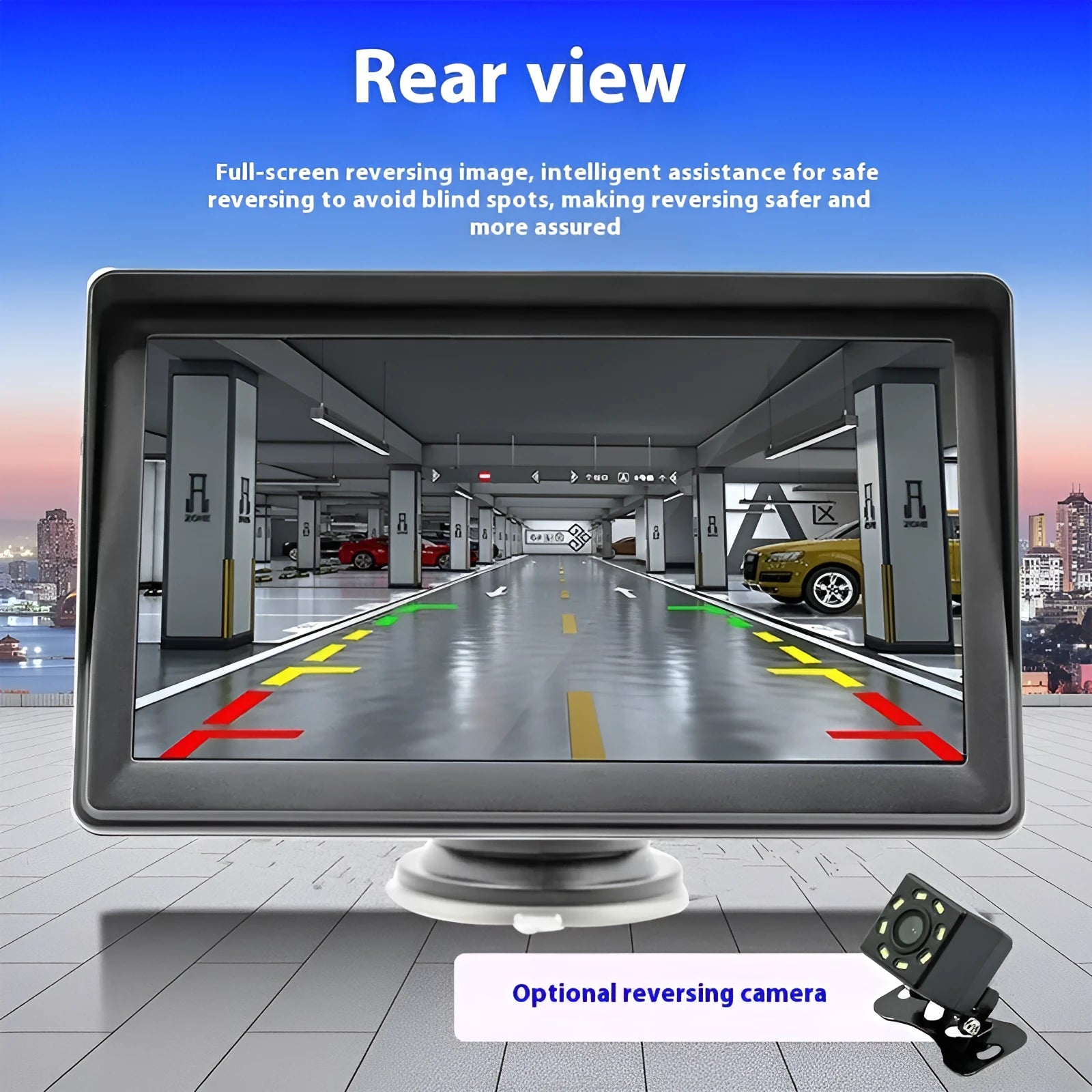 7-inch portable car wireless wired HD reversing image monitor with 1080p screen capacitive touch ABS black for Carplay