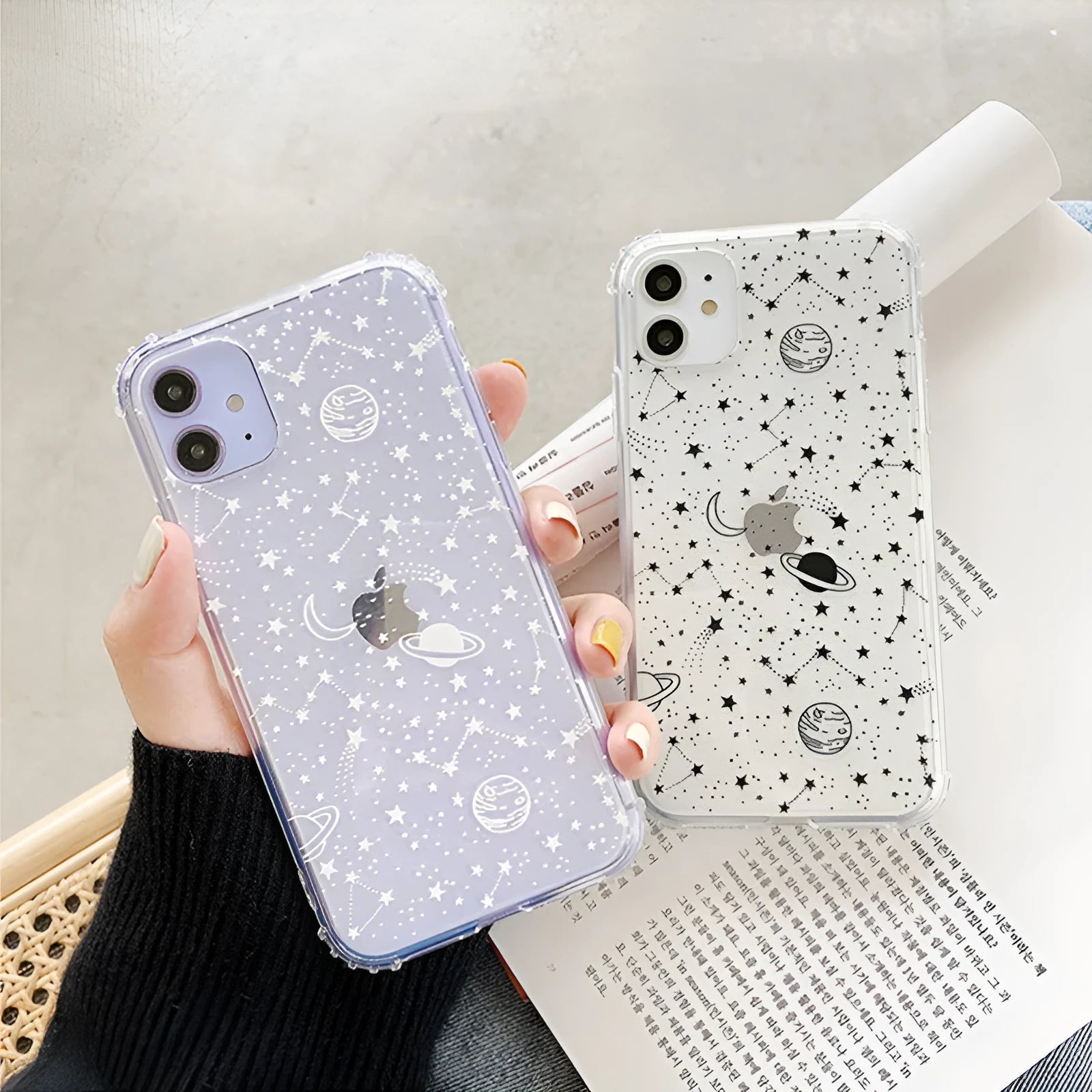 Planet frosted transparent TPU PC back cover phone case for iPhone with painted starry sky design