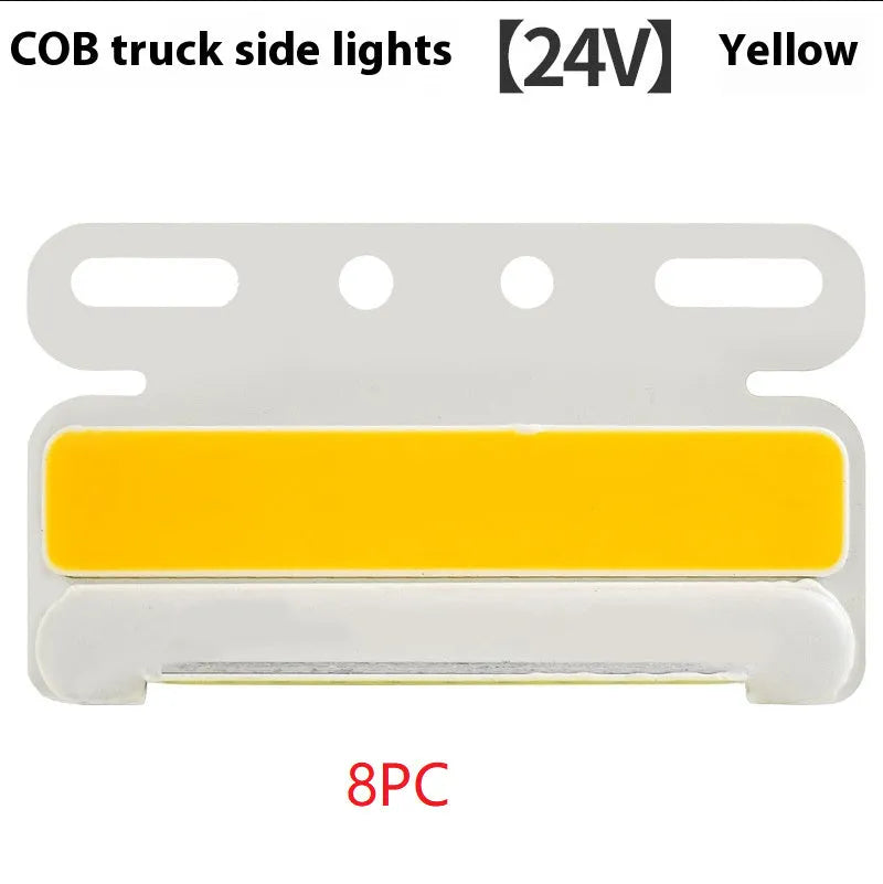 Waterproof aluminium alloy COB LED truck side light in red, mounted near vehicle tyre.