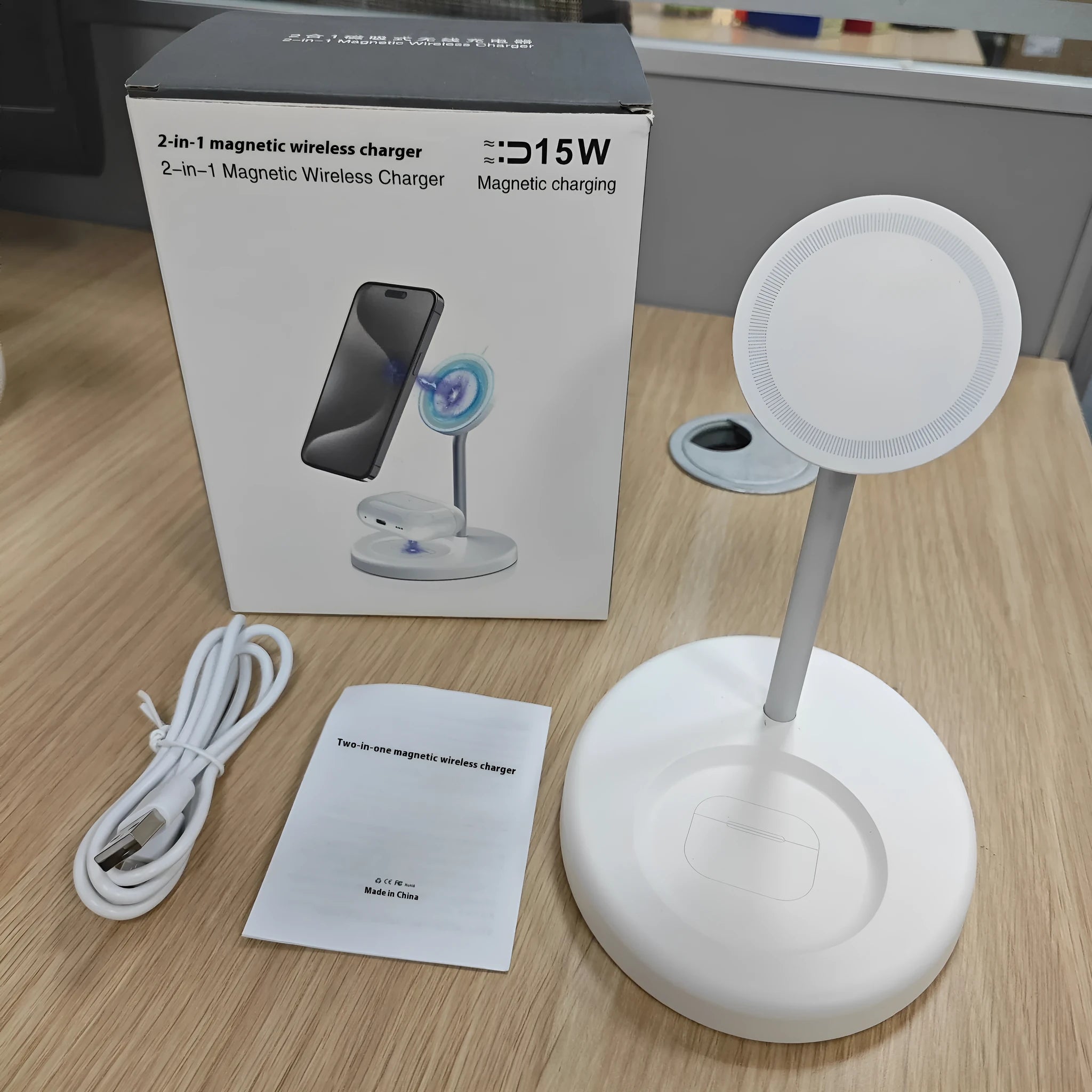 30W vertical wireless charger with cooling hole in black or white