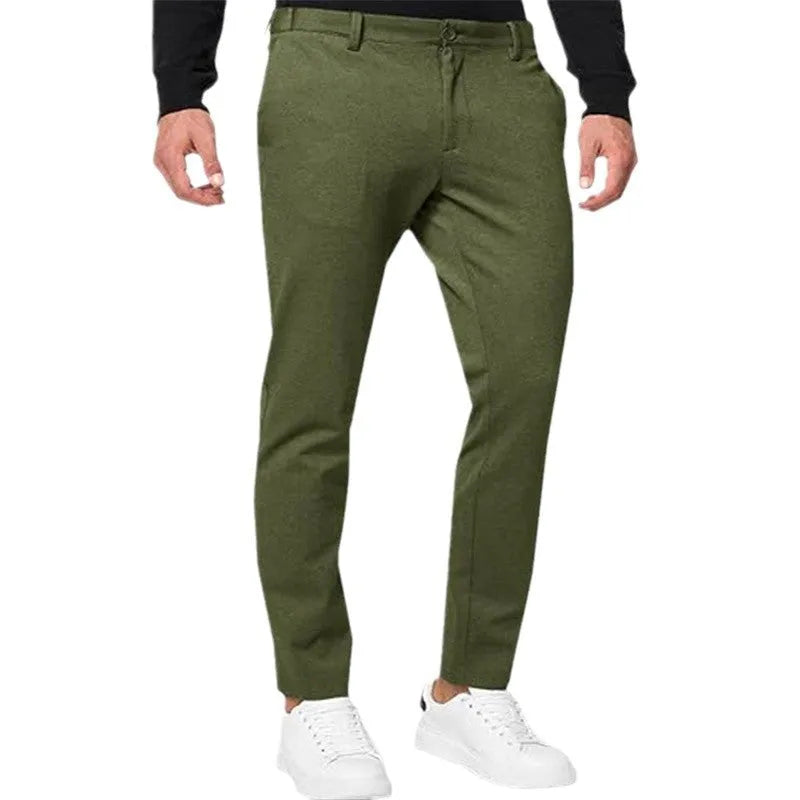 Men's slim-fit tapered chino trousers in cotton blend fabric with high elasticity