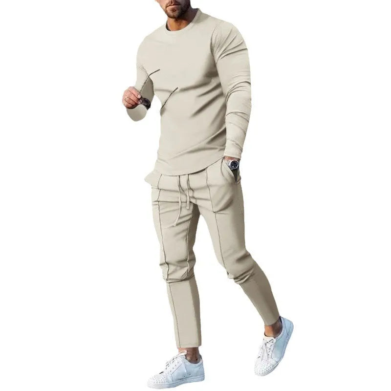 3D digital print polyester two-piece suit set in a casual Europe America style, shown in an apricot colour option