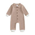 Babies' front open single-breasted knitted long sleeve jumpsuit in waffle cotton, light blue colour