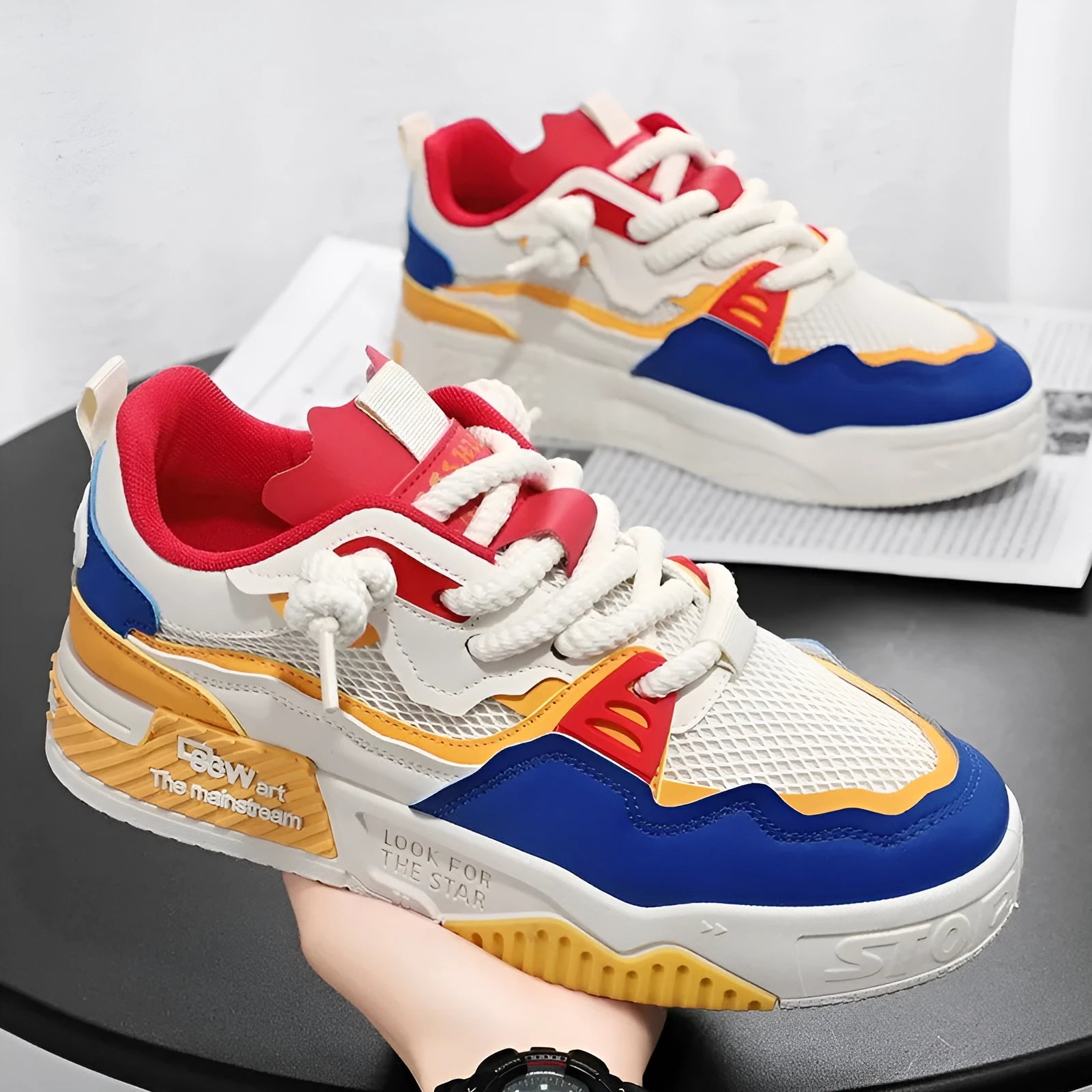 Men's low-top board shoes in white and colour-matched designs with rubber soles