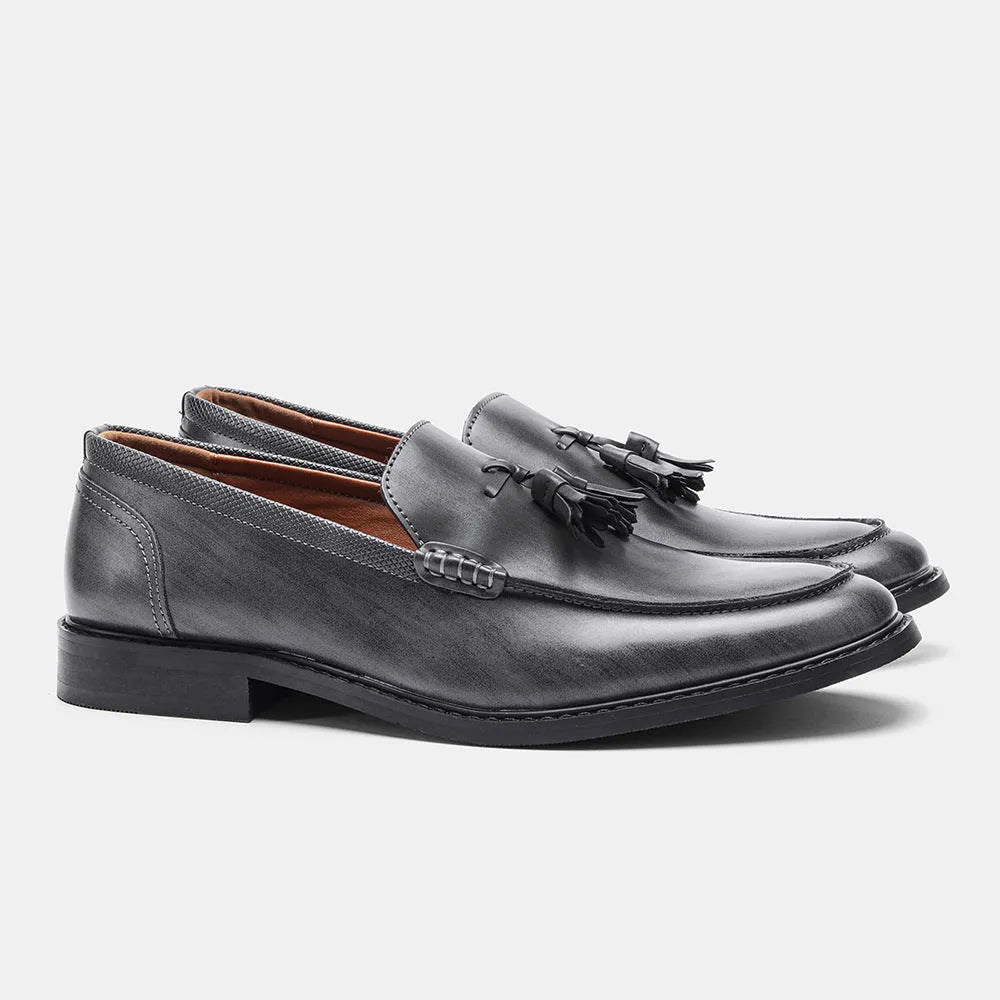 Wood grain tassel loafers – business formal slip-on shoes with PU upper and composite sole