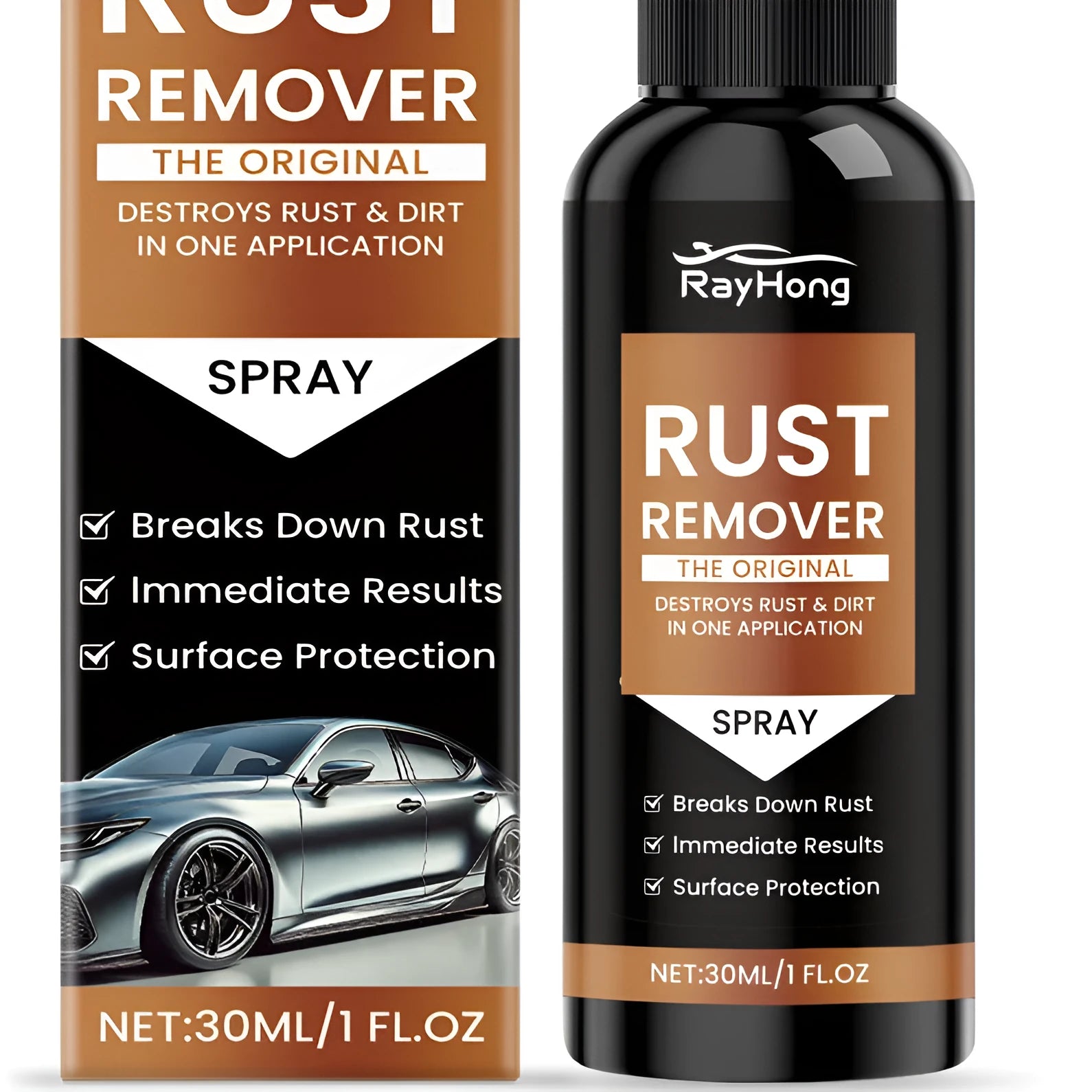 Sticky residue remover 30ml spray bottle on a table against a white background
