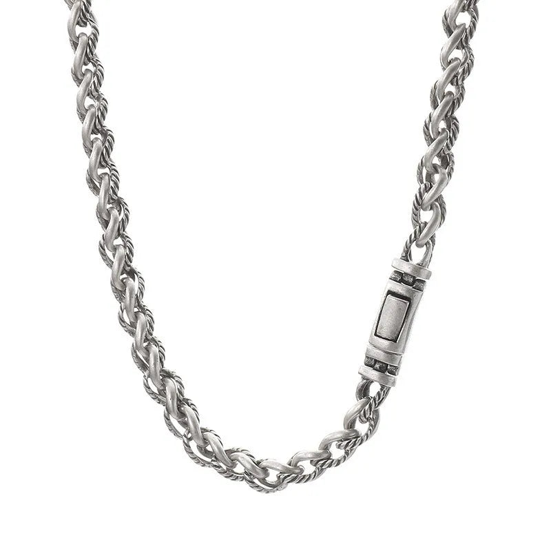 Men's antique silver titanium steel keel chain necklace with large hemp flowers links.