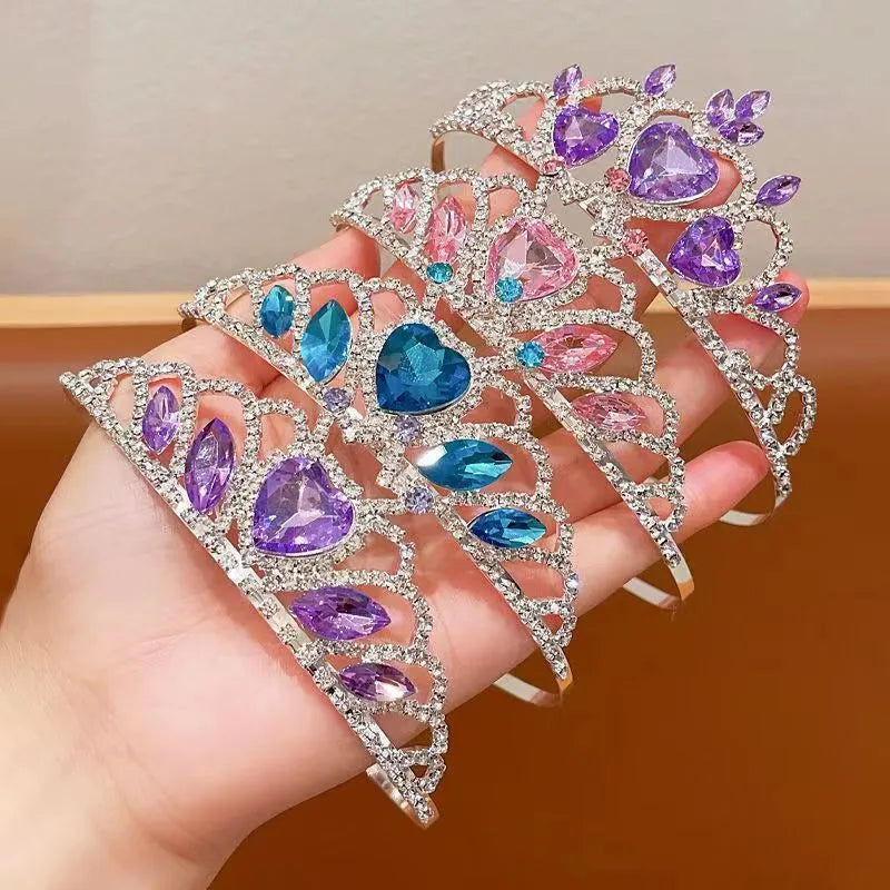 Children's pink crystal crown metal headband hairband for girls with electroplated finish on alloy frame