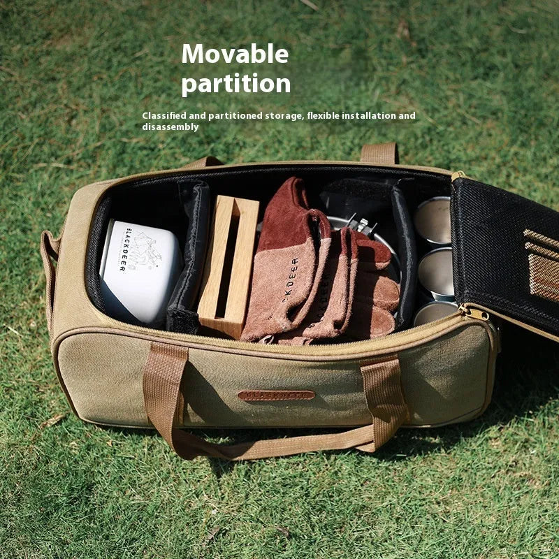Oxford cloth outdoor picnic storage bag for camping cookware and gas tanks in 16L and 35L sizes.