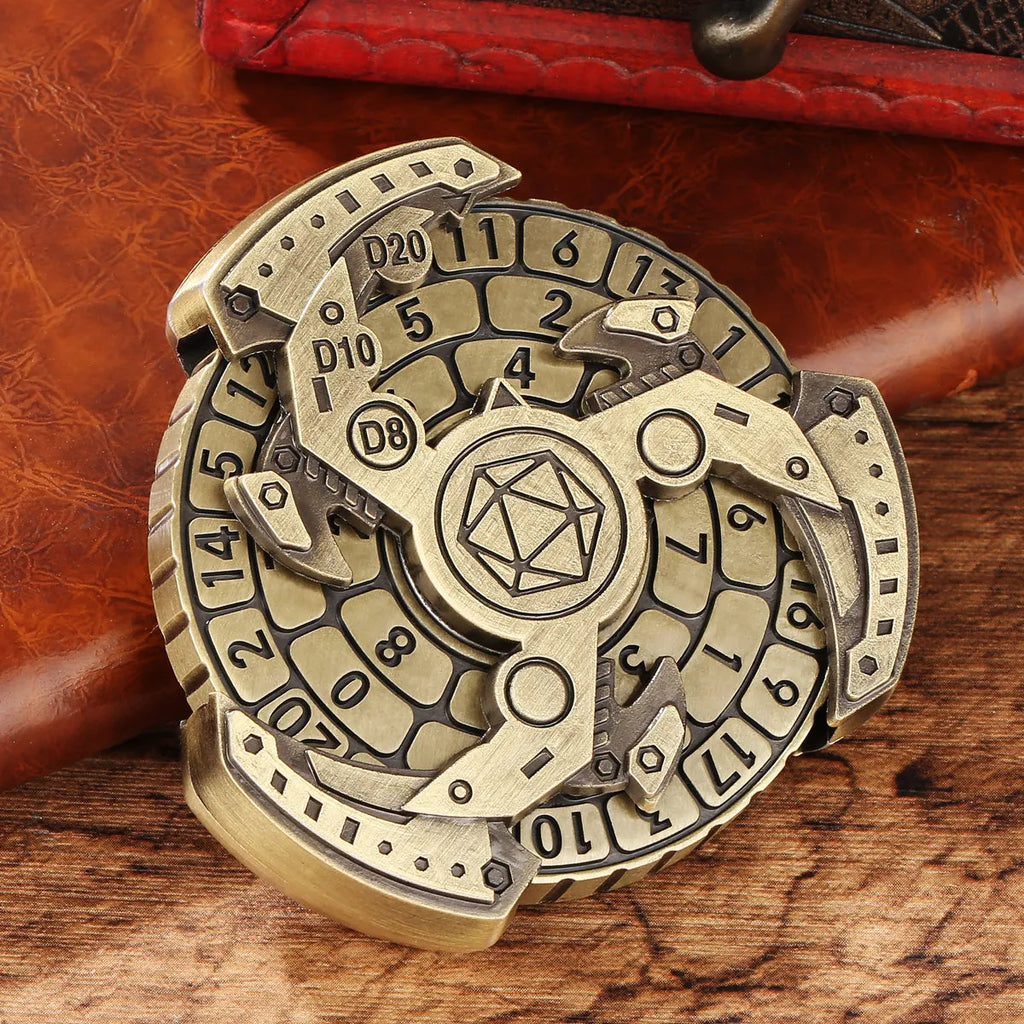 Wind And Fire Wheel DND dice wheel gift box set in bronze zinc alloy with retro compass design