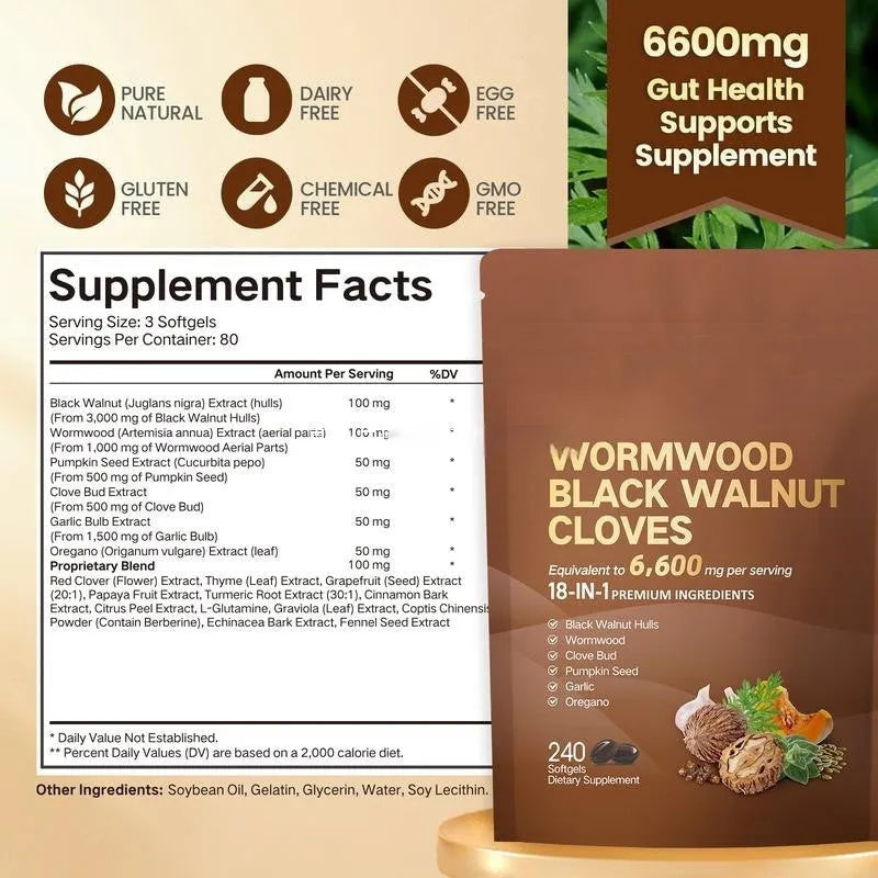 Absinthium Black Walnut soft capsules 240 tablets pack herbal supplement for adults