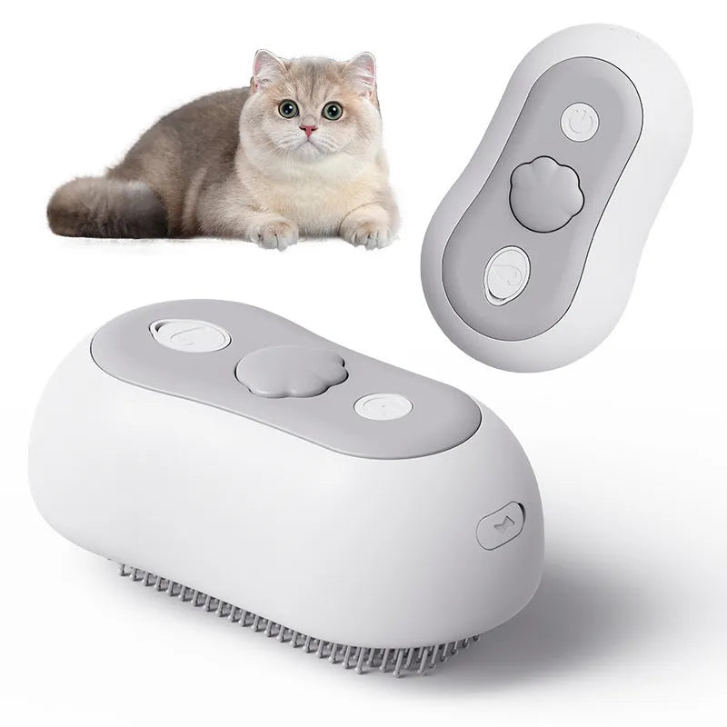 Pet spray cat cleaning massage comb with silicone brush head in beige yellow, blue, gray or orange colour options