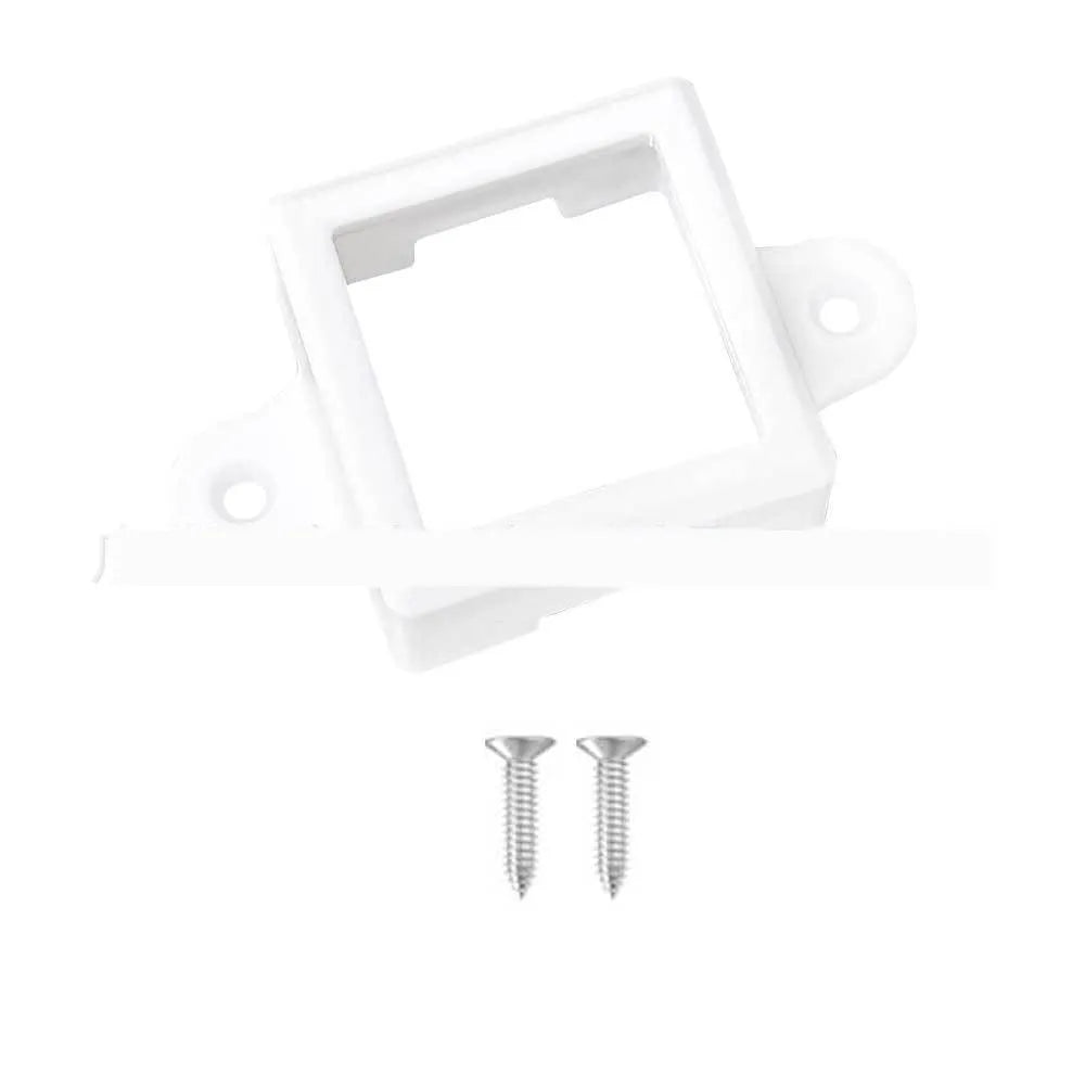 White plastic protective cover for an LED light bracket, shown with dimensions.