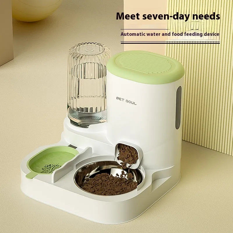 Cat automatic feeding water fountain with integrated double bowl design in 27x27x24cm size